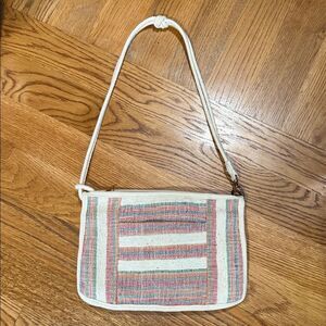 Carpetbags of America Chic Striped Shoulder Bag in Cream and Red